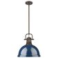 Golden Lighting Duncan 1-Light Pendant with Rod and Matte Navy Shade in Rubbed Bronze, , large