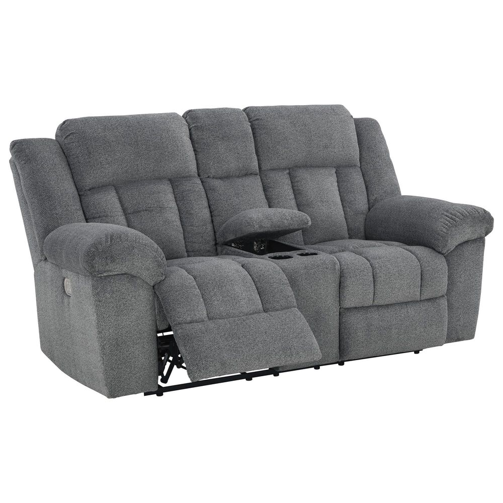 Ashley Tip-Off Power Reclining Loveseat in Slate, , large