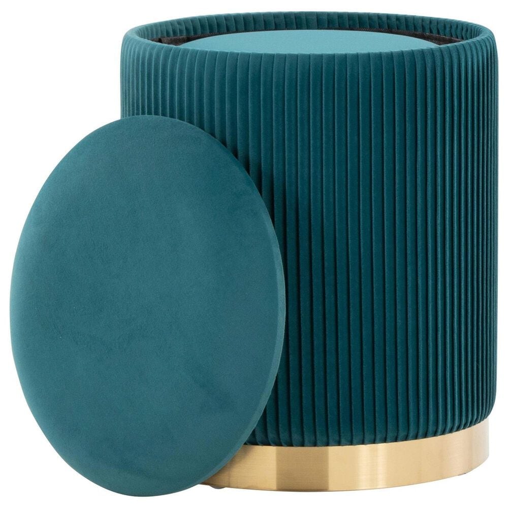 Lumisource Marla 2-Piece Nesting Pleated Ottoman Set Peacock Teal, , large