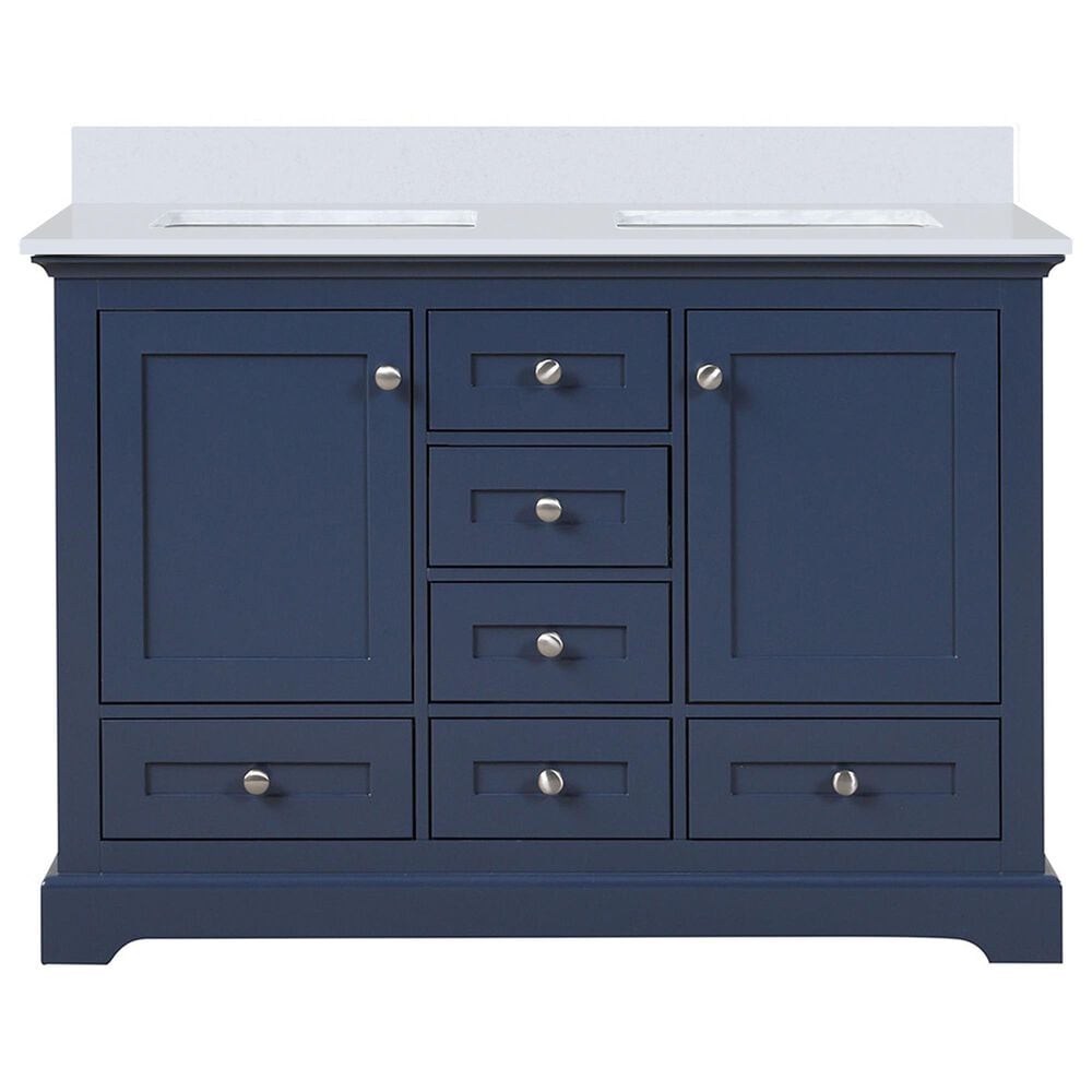 Lexora Home Dukes 48&quot; Double Bathroom Vanity in Navy Blue with 2 cm White Quartz Top and Rectangular Sinks, , large