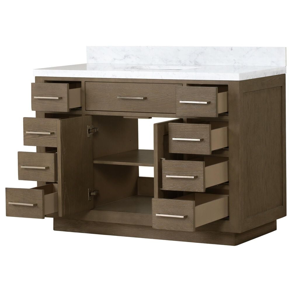 Lexora Home Abbey 48&quot; Single Bathroom Vanity in Grey Oak with 2 cm White Carrara Marble Top and Rectangular Sink, , large