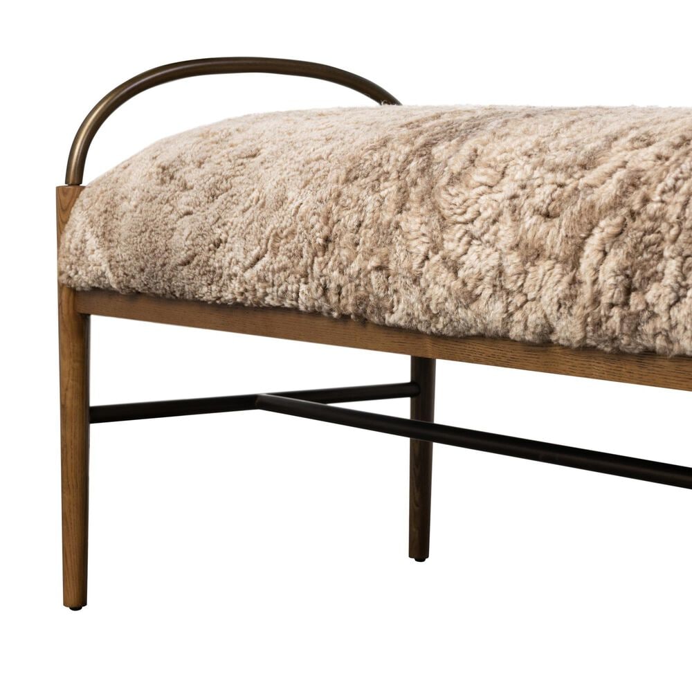 Four Hands Demi Accent Bench in Beige Shearling, , large