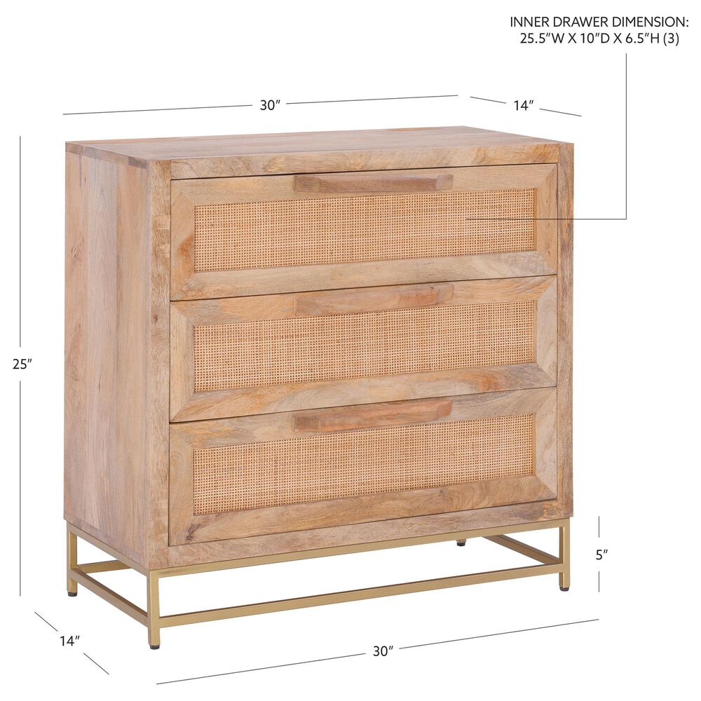 Linon Home Decor Janie 3-Drawer Cabinet in Natural and Gold, , large