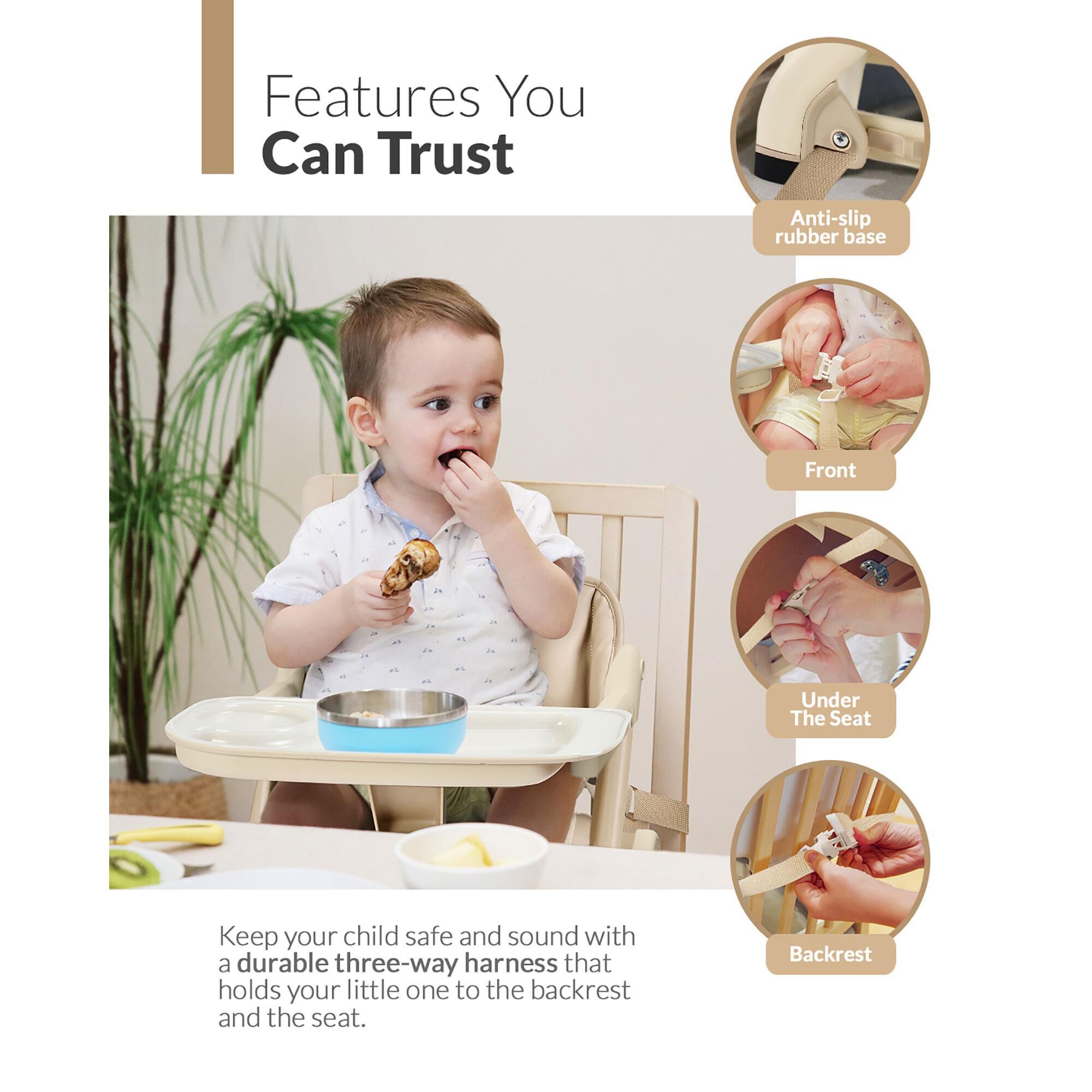 Unilove Feed Me 3 In 1 Travel High Chair Booster Seat in Tan NFM