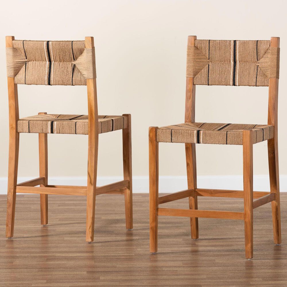 Baxton Studio Prita Counter Stool in Brown and Natural (Set of 2), , large