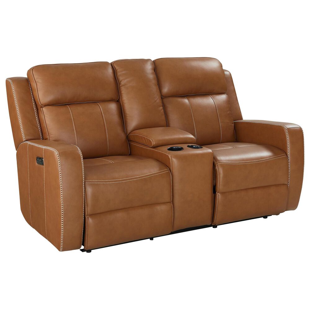 Bassett Norwood Leather Power Reclining Loveseat in Tan, , large