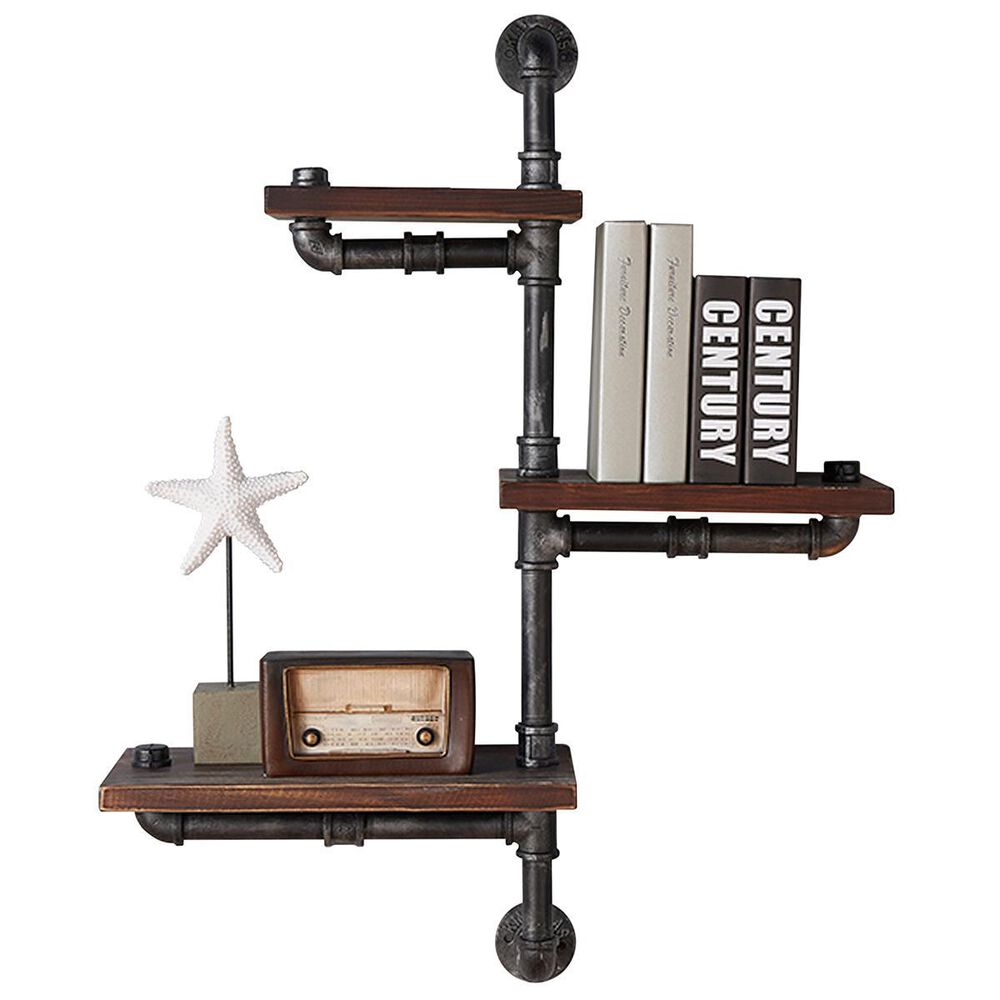 Blue River Orton 30" Floating Wall Shelf in Gray and Walnut, , large