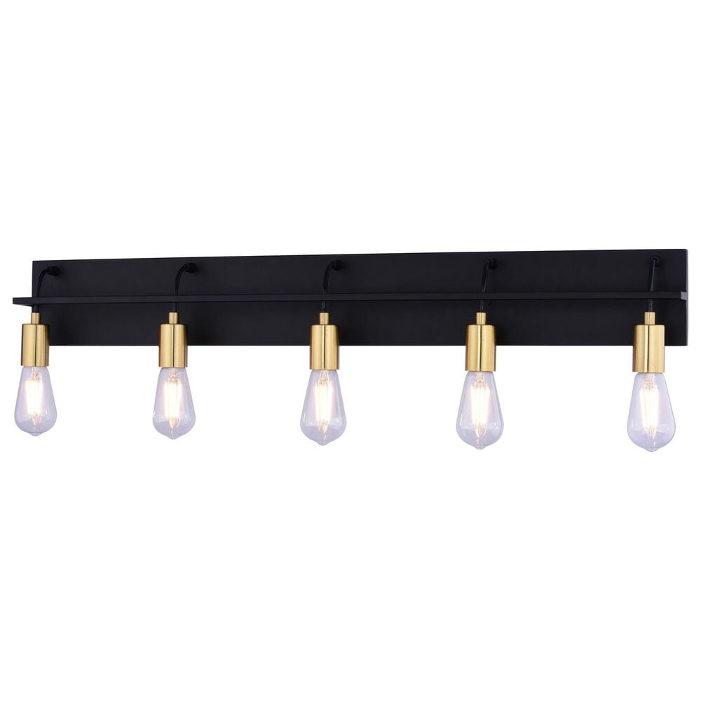 Vaxcel Seward Park 5-Light Bathroom Vanity in Black and Satin Brass, , large