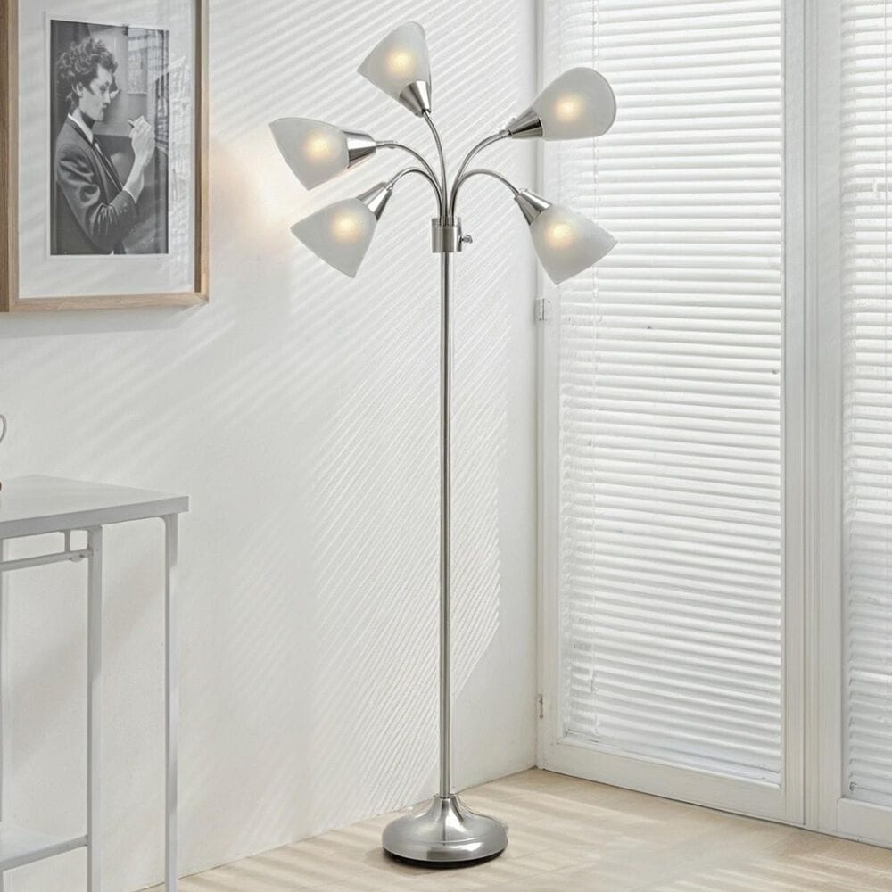 Adesso 5-Light Floor Lamp in Brushed Steel, , large