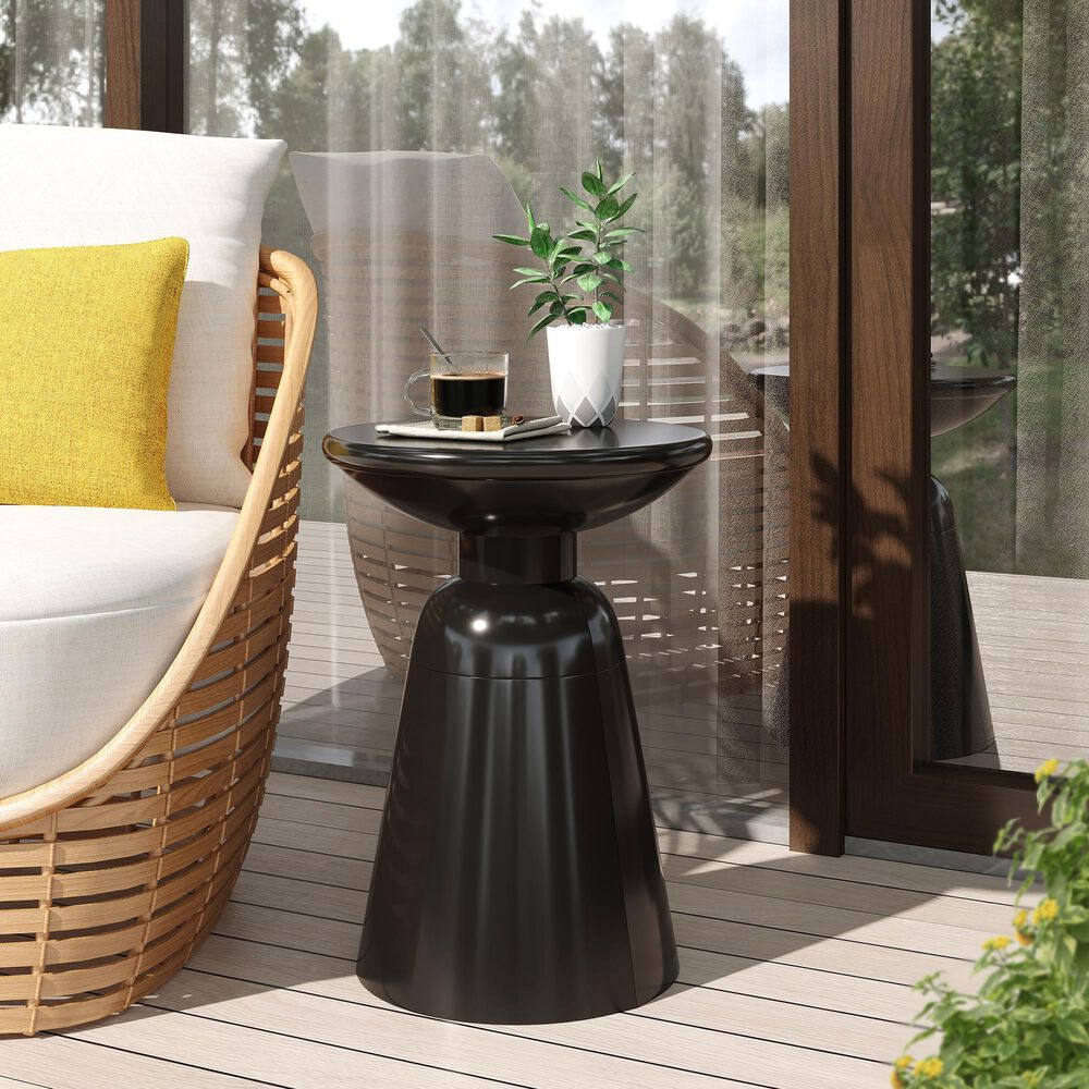 Hearth and Haven Large Patio End Table with Circular Design in Black, , large