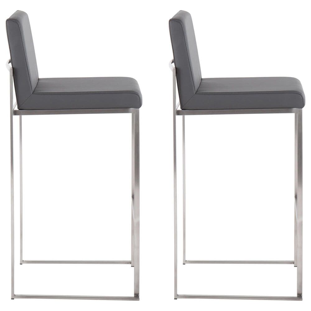 Lumisource Fuji Stackable Barstool with Grey Faux Leather Cushion in Stainless Steel &#40;Set of 2&#41;, , large