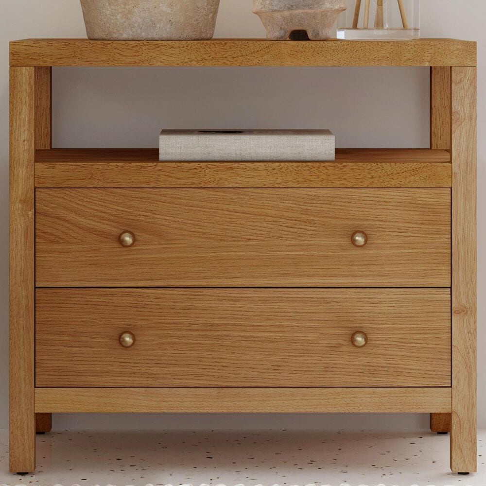 Butler Specialty Company Nora 2-Drawer Wide Nightstand with Open Shelf in Light Natural Brown, , large