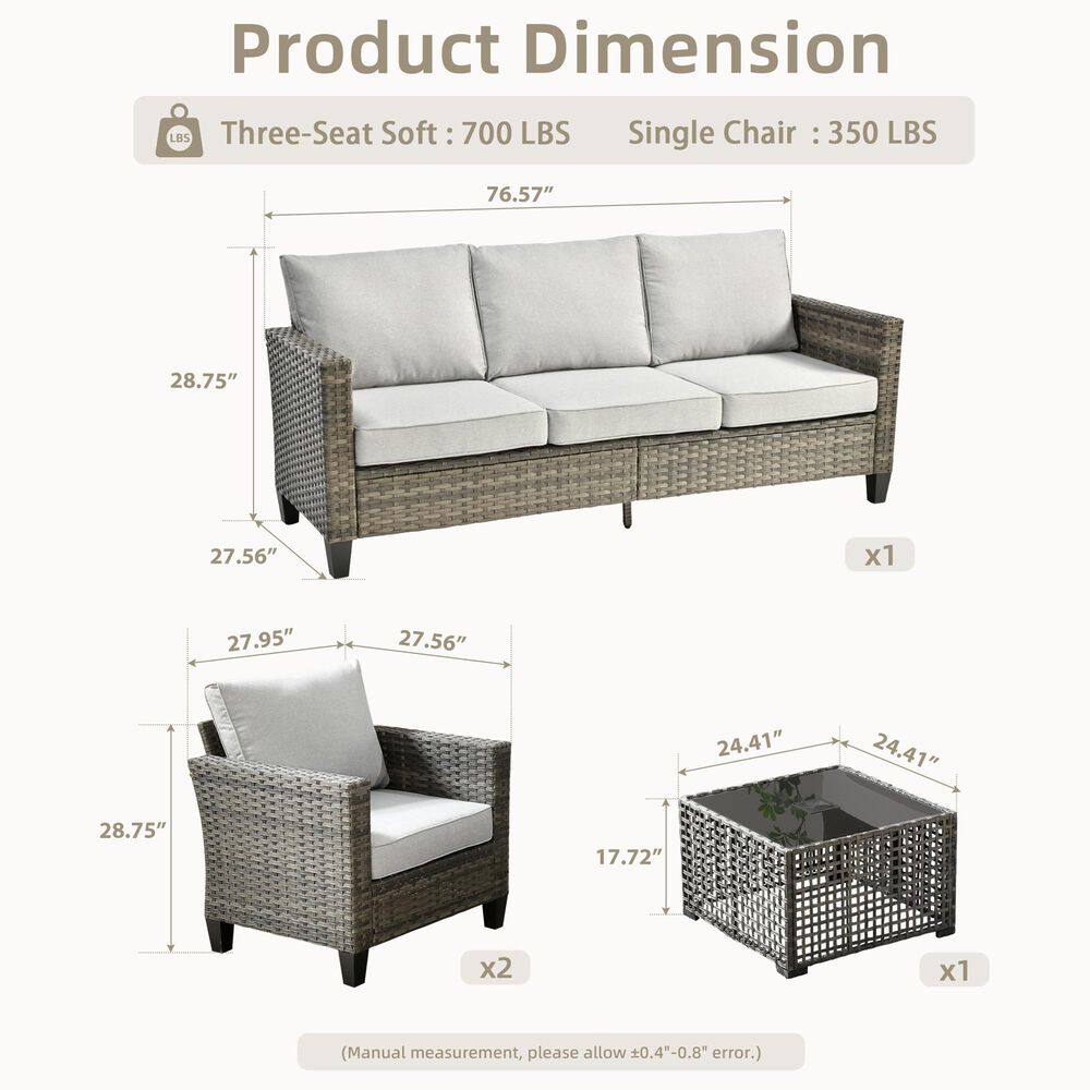 HOMLUX 4-Piece Outdoor Sofa Set in Grey, , large