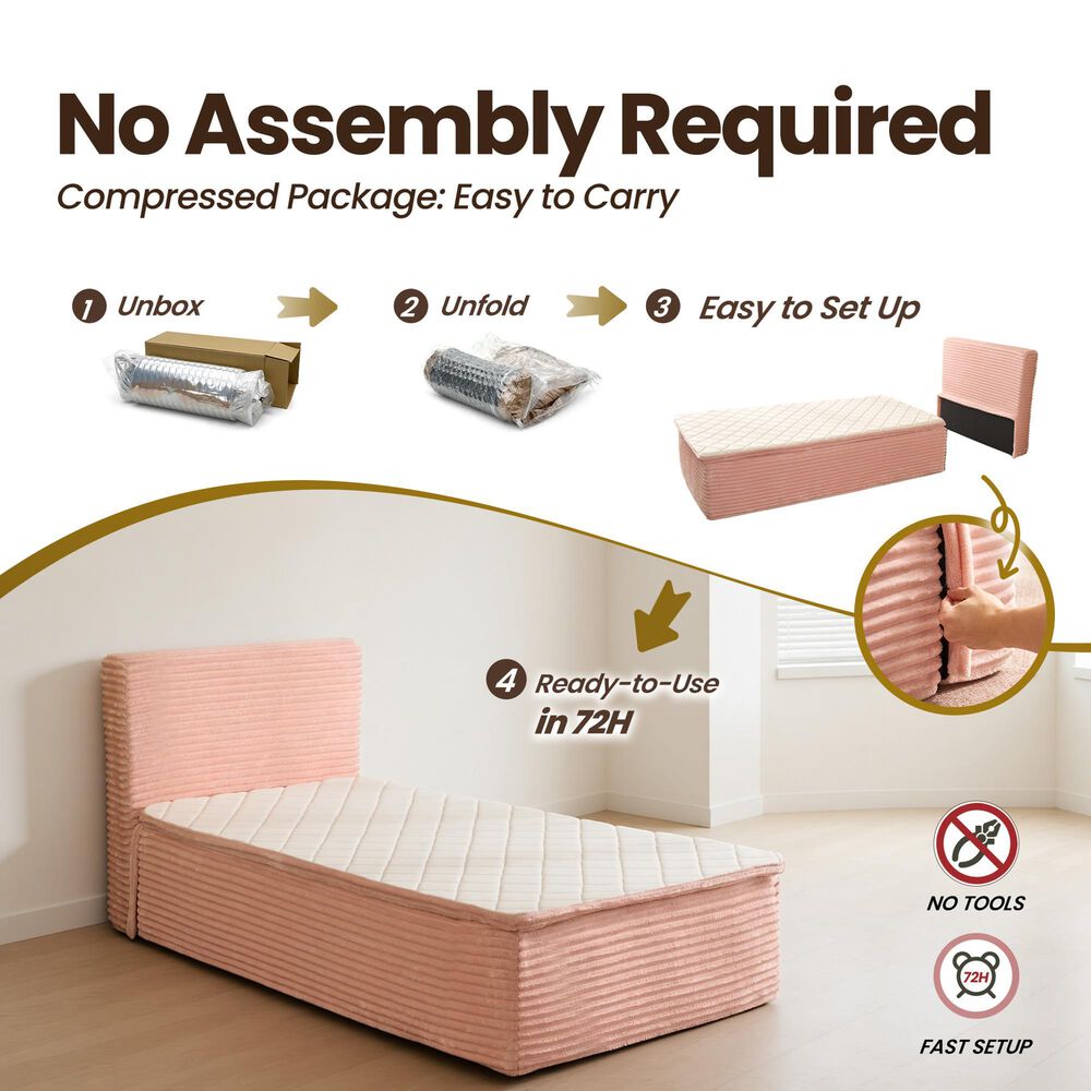 HOMLUX Plush Twin Mattress with Pink Headboard, , large