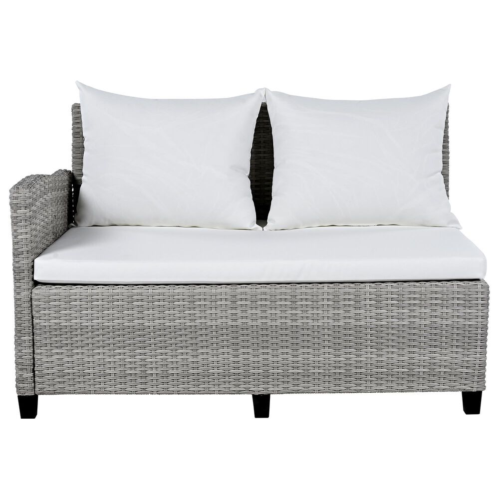 HOMLUX 5-Piece Outdoor Conversation Set with 2 Extendable Side Tables and Gray Rattan in White, , large