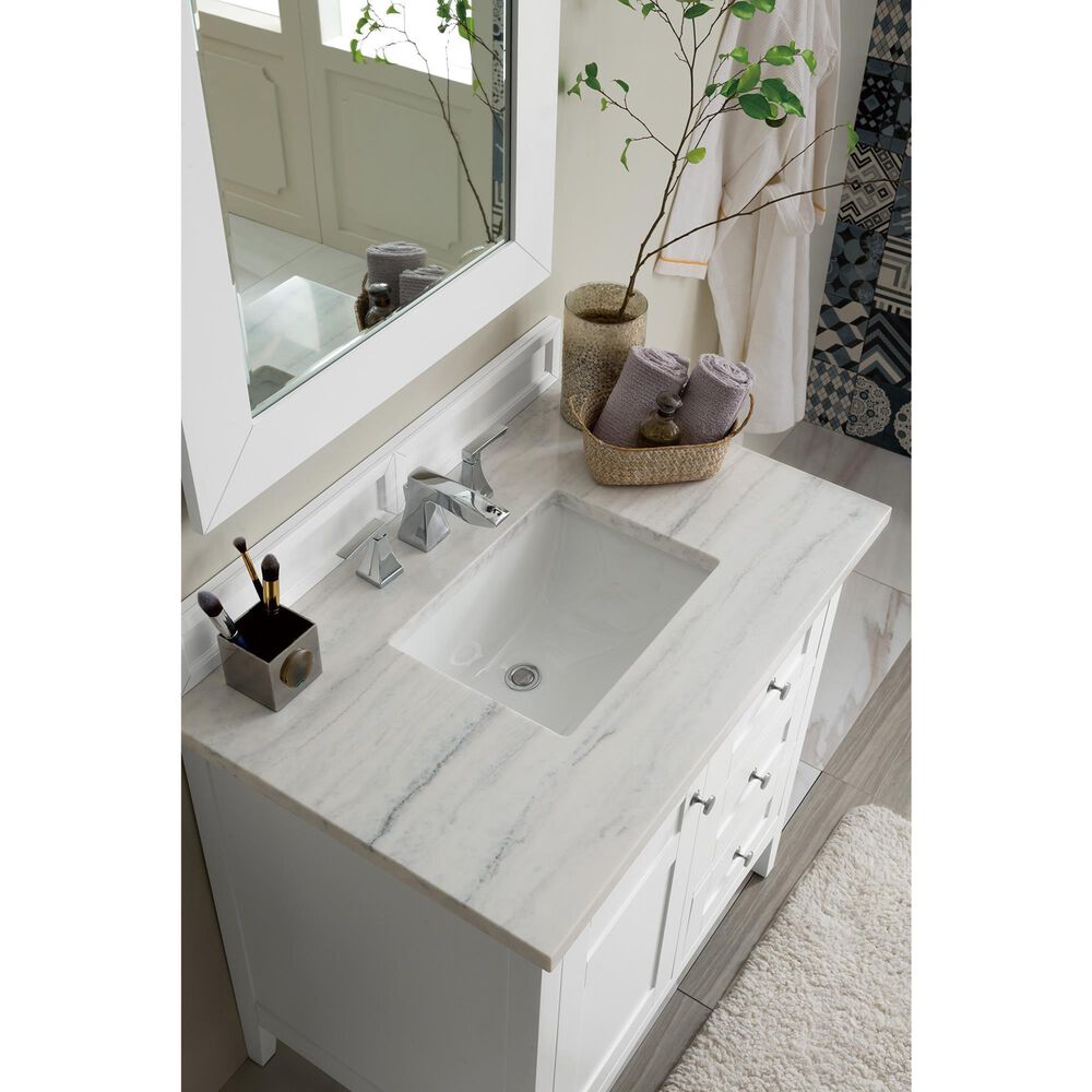 James Martin Vanities Palisades 36&quot; Single Bathroom Vanity in Bright White with 3 cm Arctic Fall Solid Surface Top and Rectangular Sink, , large