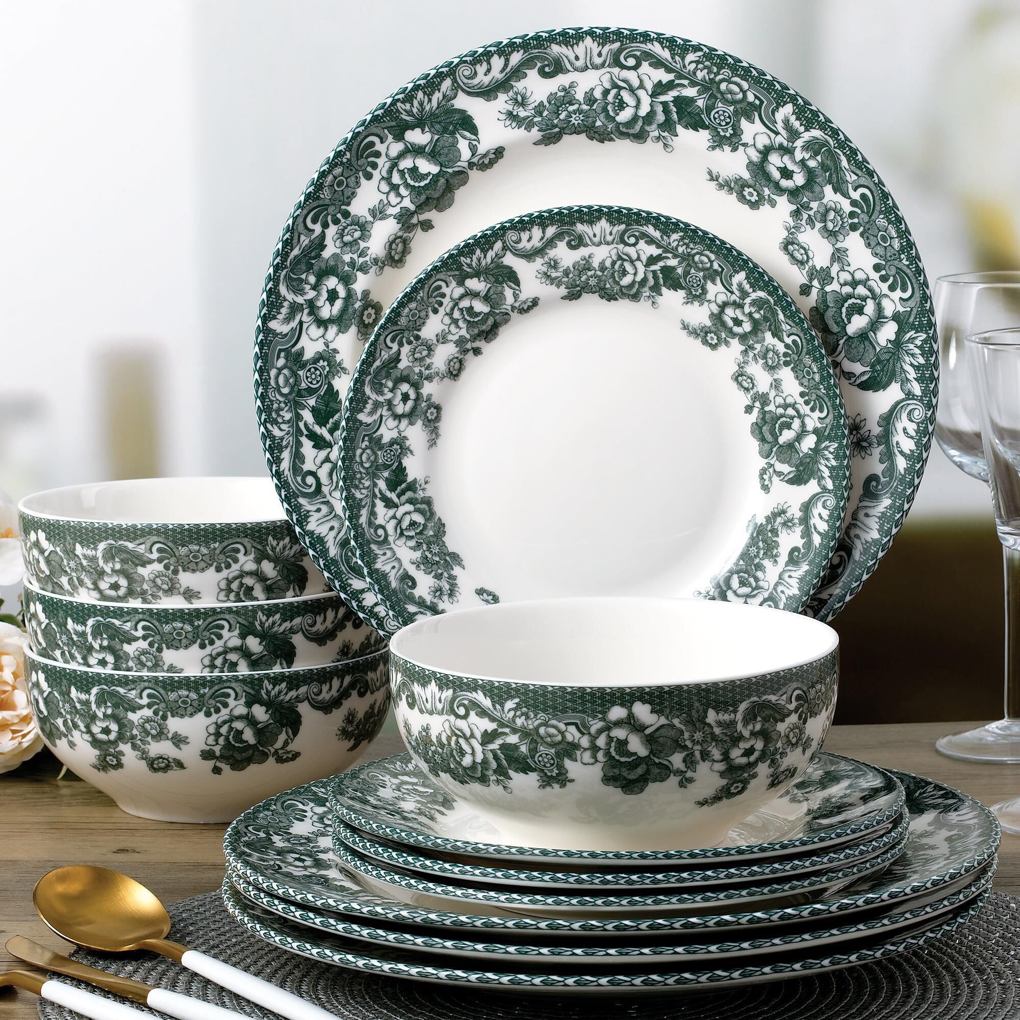Gifts Plus Montana 12-Piece Dinnerware Set in Green