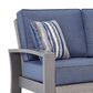 Ashley Half Moon Beach Stationary Loveseat with Blue Cushions in Gray, , large