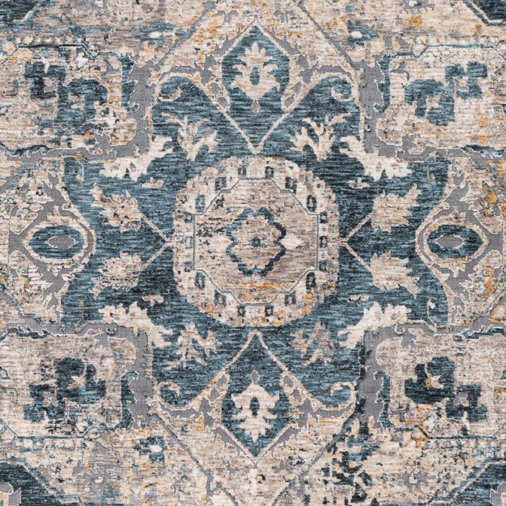 Surya Cardiff CDF-2307 Deep Teal, Blue, Light Gray, Medium Gray, Charcoal and Camel 5'3" Round Area Rug, , large