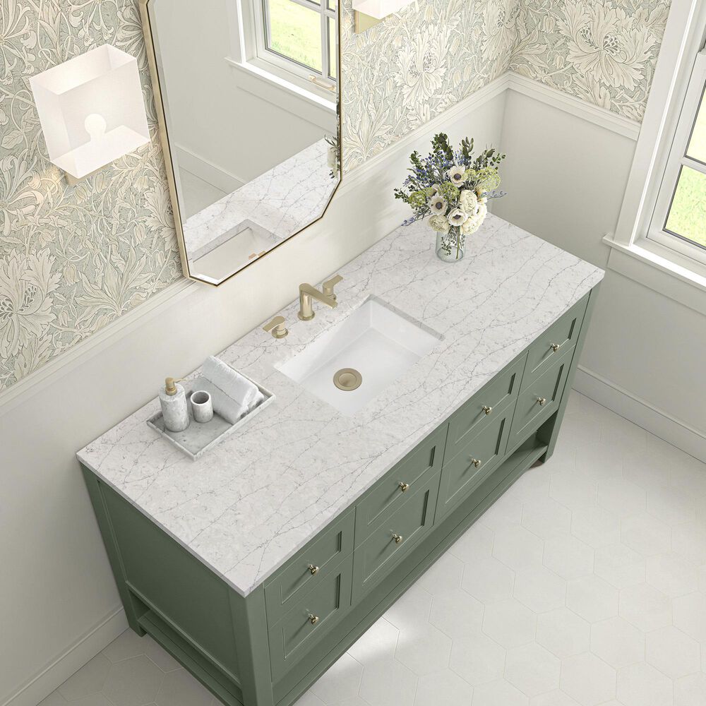 James Martin Vanities Breckenridge 60" Single Bathroom Vanity in Smokey Celadon with 3 cm Eternal Jasmine Pearl Quartz Top, Rectangular Sink and FreePower Wireless Charger, , large