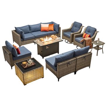 HOMLUX 11-Piece Patio Conversation Set with LED Coffee Table in Denim Blue, , large