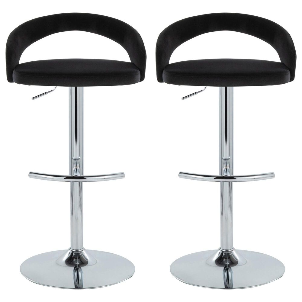 LumiSource Grotto Swivel Adjustable Bar Stool with Black Velvet Upholstery in Chrome (Set of 2), , large