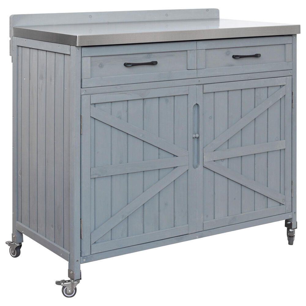 HOMLUX 39" Outdoor Kitchen Island with Stainless Table Top in Grey Blue, , large