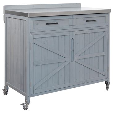 HOMLUX 39" Outdoor Kitchen Island with Stainless Table Top in Grey Blue, , large