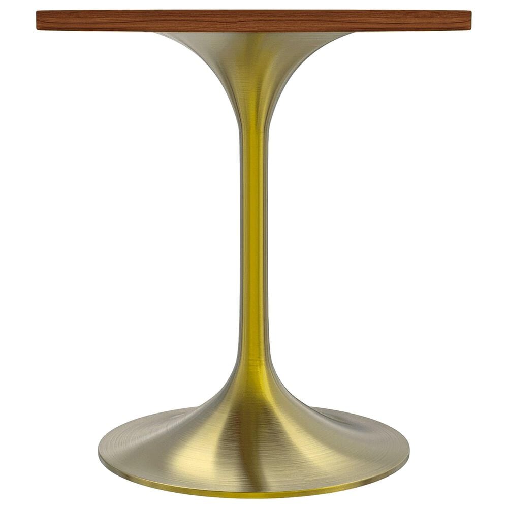 Leisuremod LeisureMod Verve Collection 27 Round Dining Table, Brushed Gold Base with Cognac Brown MDF Top, , large