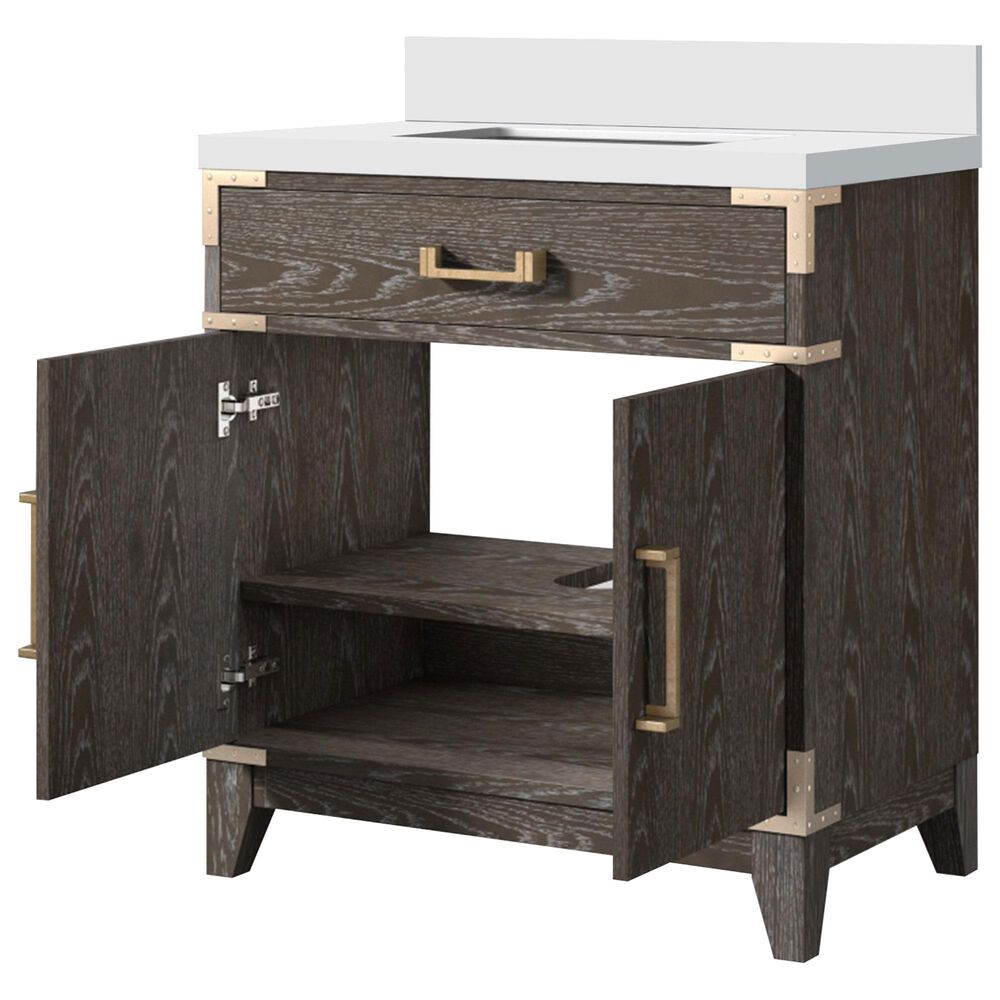 Lexora Home Laurel 30&quot; Single Bathroom Vanity in Brown Oak with White Quartz Top and Rectangular Sink, , large