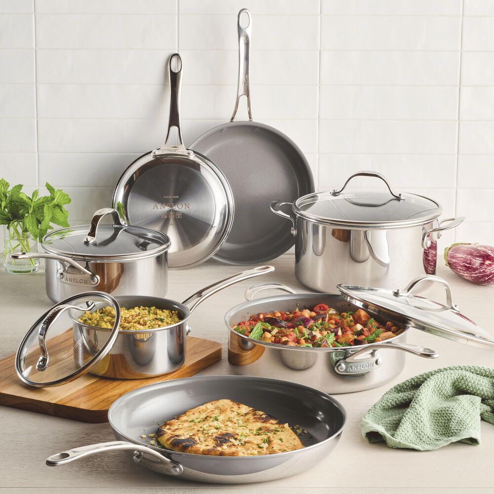 Anolon 11-Piece Nonstick Ceramic Cookware Set in Stainless Steel, , large