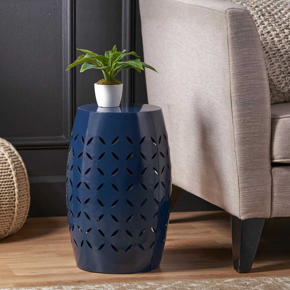 Hearth and Haven Lilac Outdoor Metal Side Table with Cylindrical Design in Dark Blue, , large