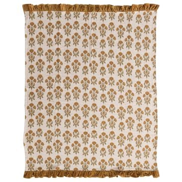 Creative Coop Cozy 60"x 50" Cotton Slub Printed Throw with Velvet Ruffle in Multicolor, , large