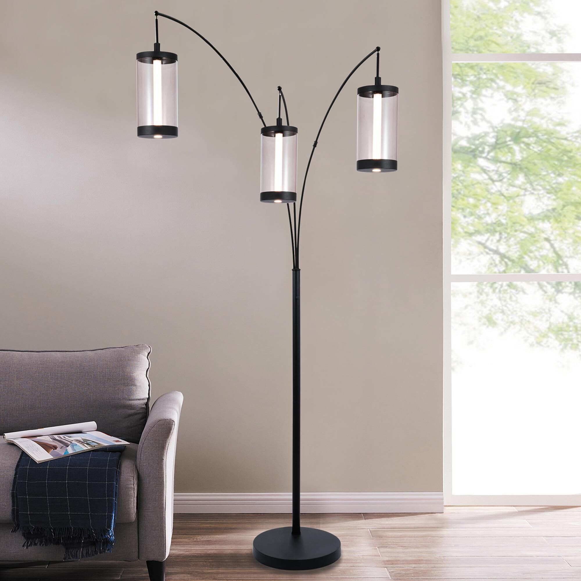 Lite Source Felix LED 3-Lite Arch Floor Lamp in Black