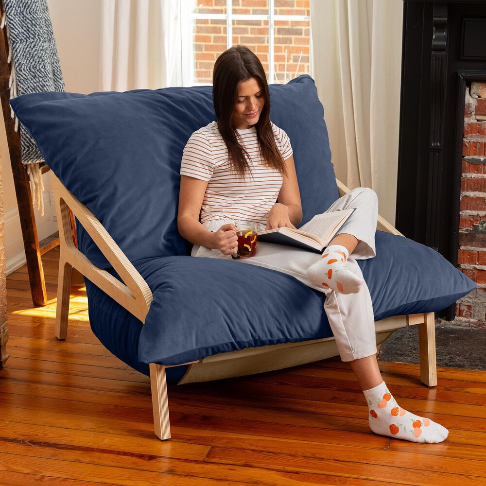 Jaxx Saxx Lush Velvet Bean Bag Lounge Chair in Navy Blue, , large
