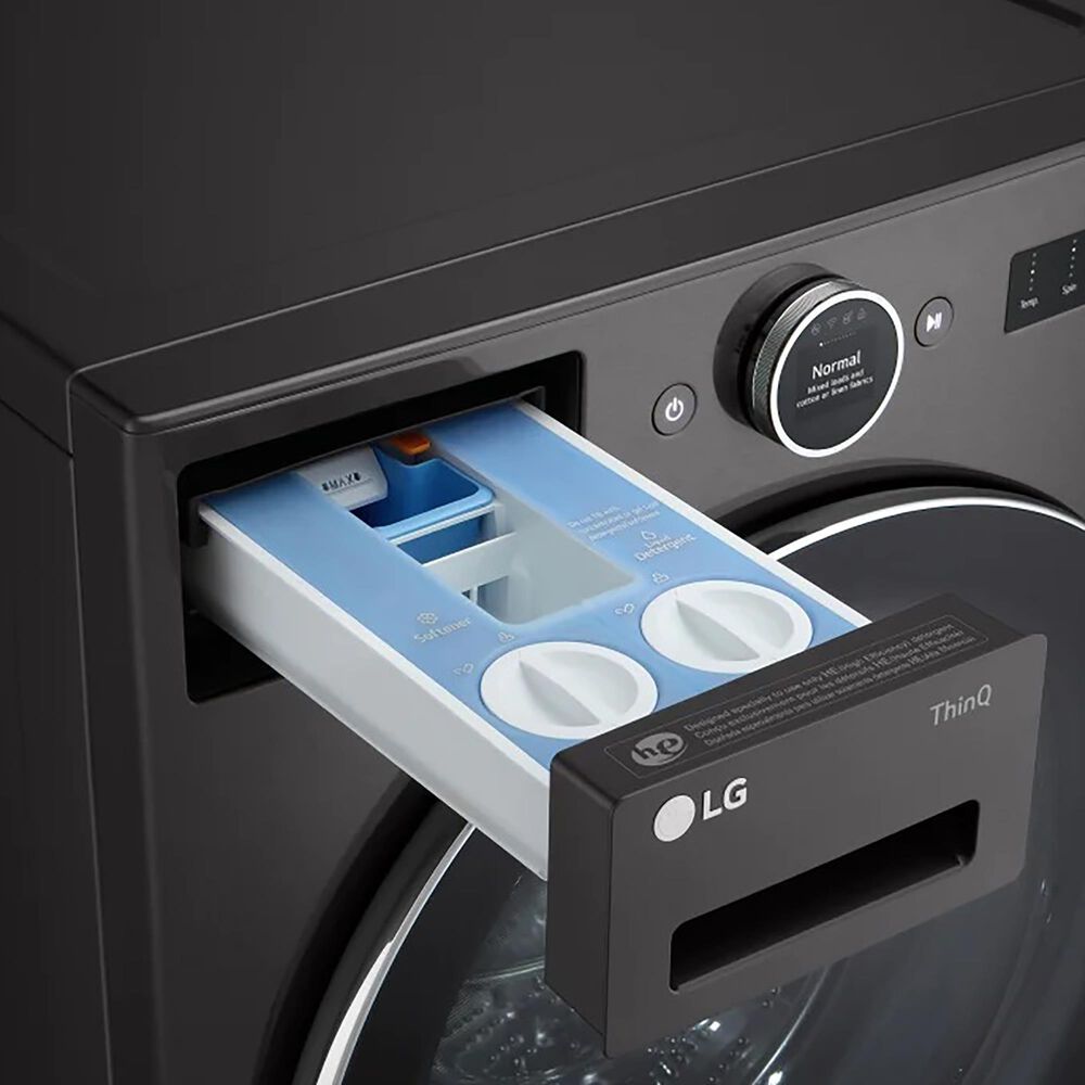 LG 5 Cu. Ft. Front Load Washer with 25 Wash Cycles and 7.4 Cu. Ft. Electric Dryer Laundry Pair in Black Steel, , large