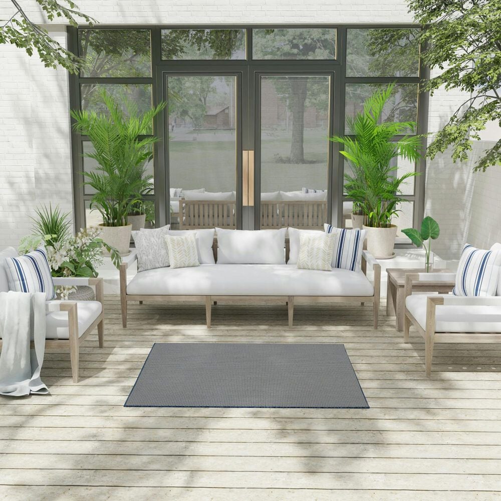 Nourison Courtyard Ivory and Blue 4&#39; Square Indoor/Outdoor Area Rug, , large
