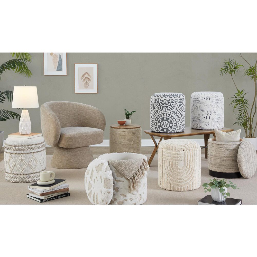 LumiSource Tahoe 17" Storage Ottoman with Mango Wood Top in Beige, , large