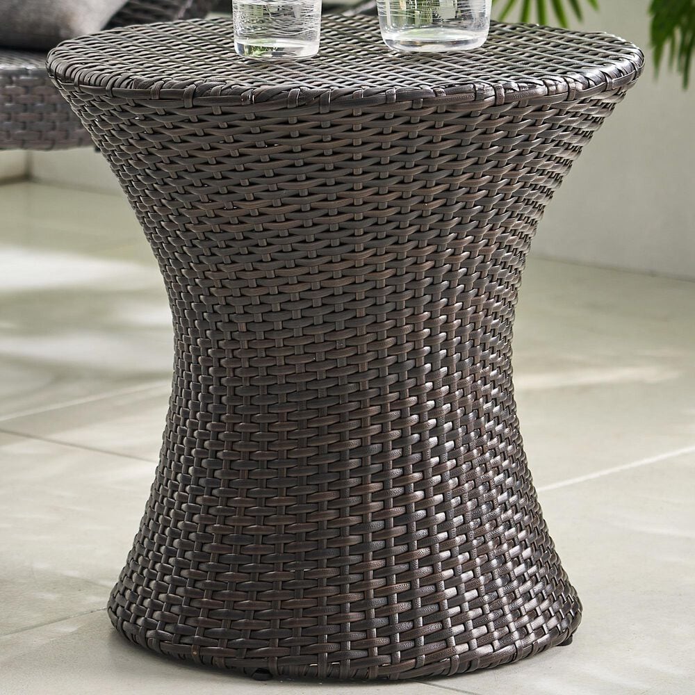 Hearth and Haven Kono Outdoor Hourglass End Table in Brown, , large