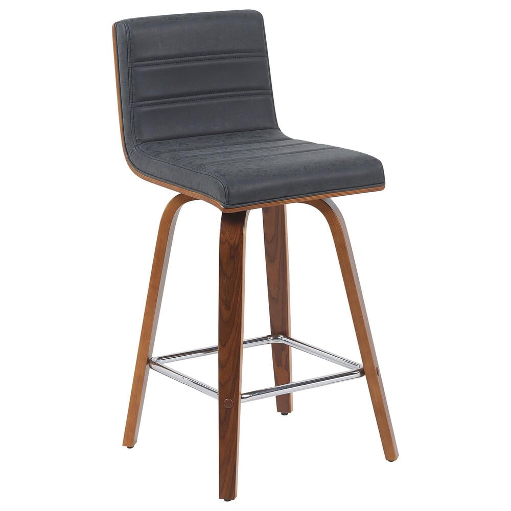Armen Living Vienna Swivel Counter Height Stool with Vintage Black Upholstery in Walnut, , large