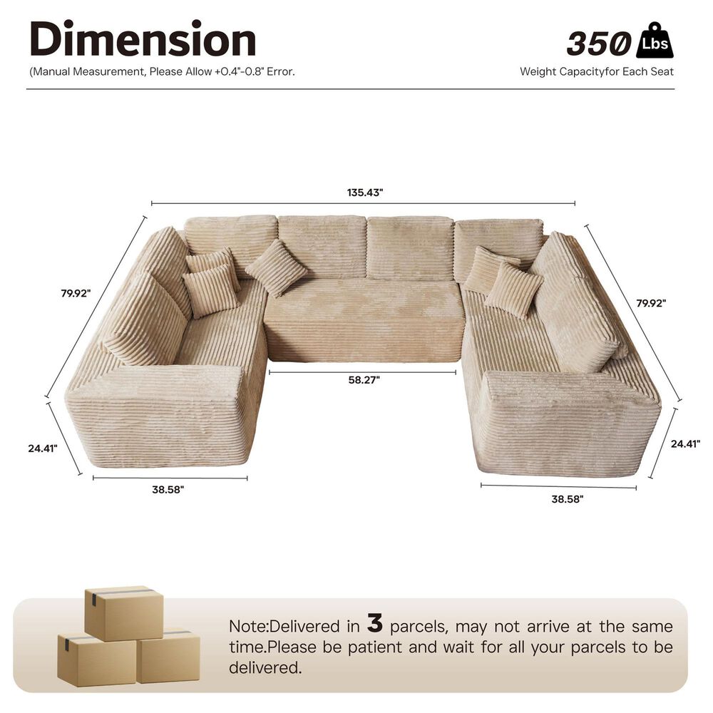 HOMLUX Modular Sectional Cloud Couch, Plush Corduroy U Shaped Sofa with Chaise, Big Comfy Couches Set in Beige, , large
