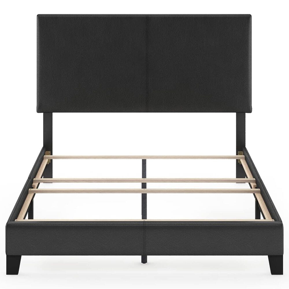 HOMLUX Pessac Full PU Leather Upholstered Panel Bed Frame in Black, , large