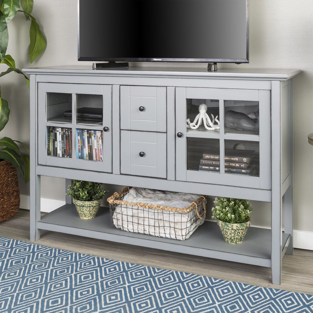 Walker Edison 52" Wood Console Table Buffet/TV Stand in Antique Grey Nebraska Furniture Mart
