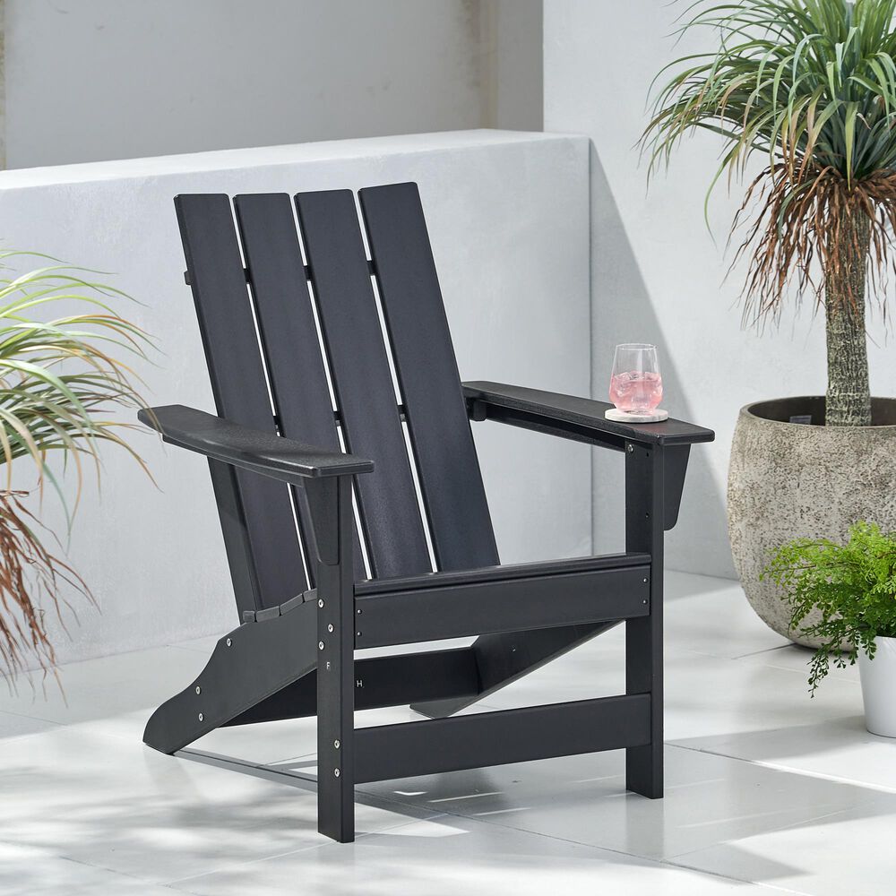 Hearth and Haven Encino Outdoor Plastic Adirondack Chair in Black, , large