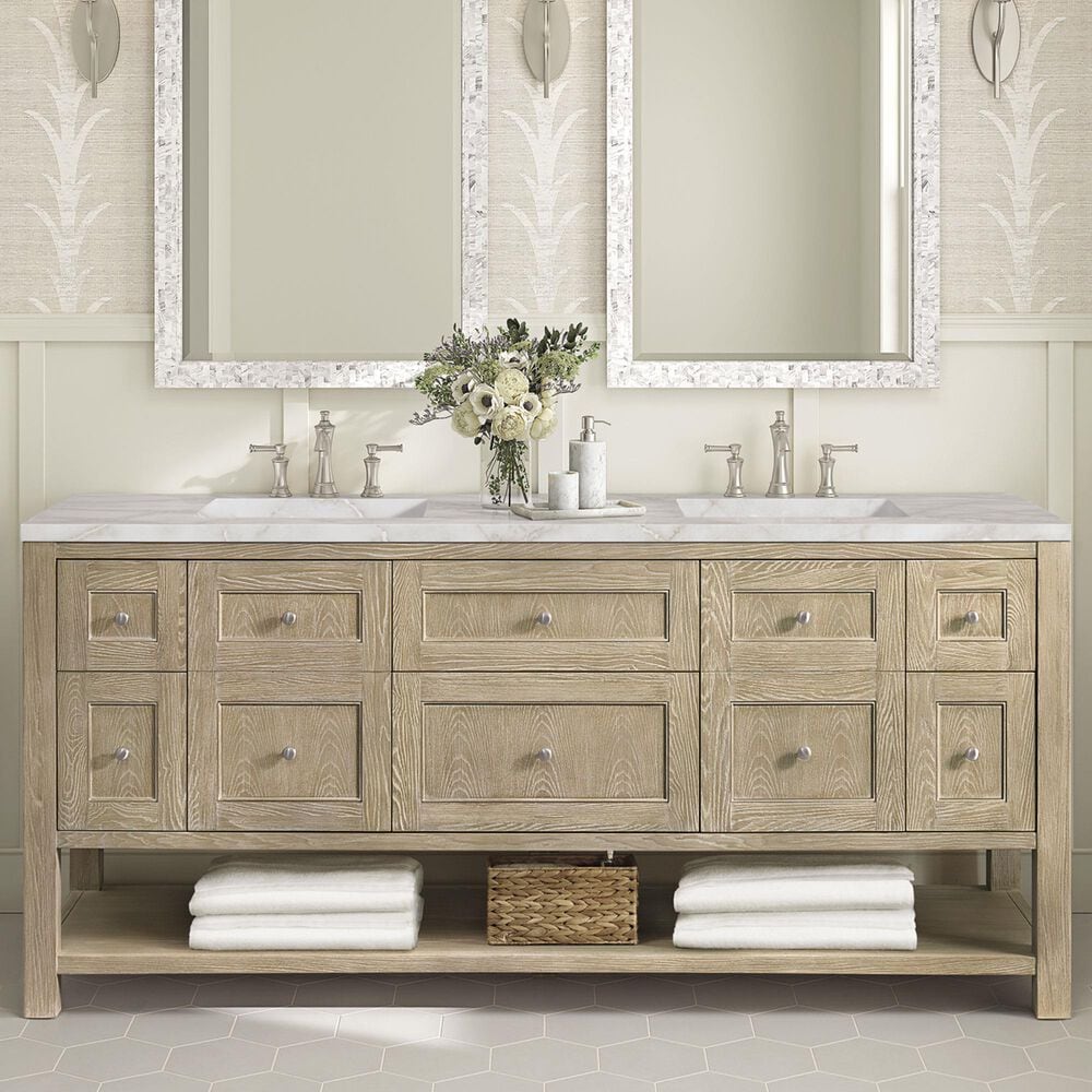 James Martin Vanities Breckenridge 72&quot; Double Vanity in Whitewashed Oak with 3 cm Victorian Silver Quartz Top, , large