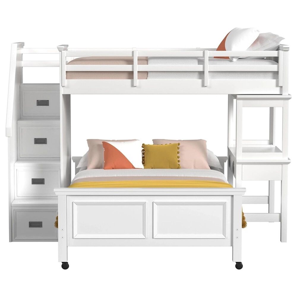 Mayberry Hill Hampton Twin Over Full Bunk Loft Bed with Staircase and Desk in White, , large