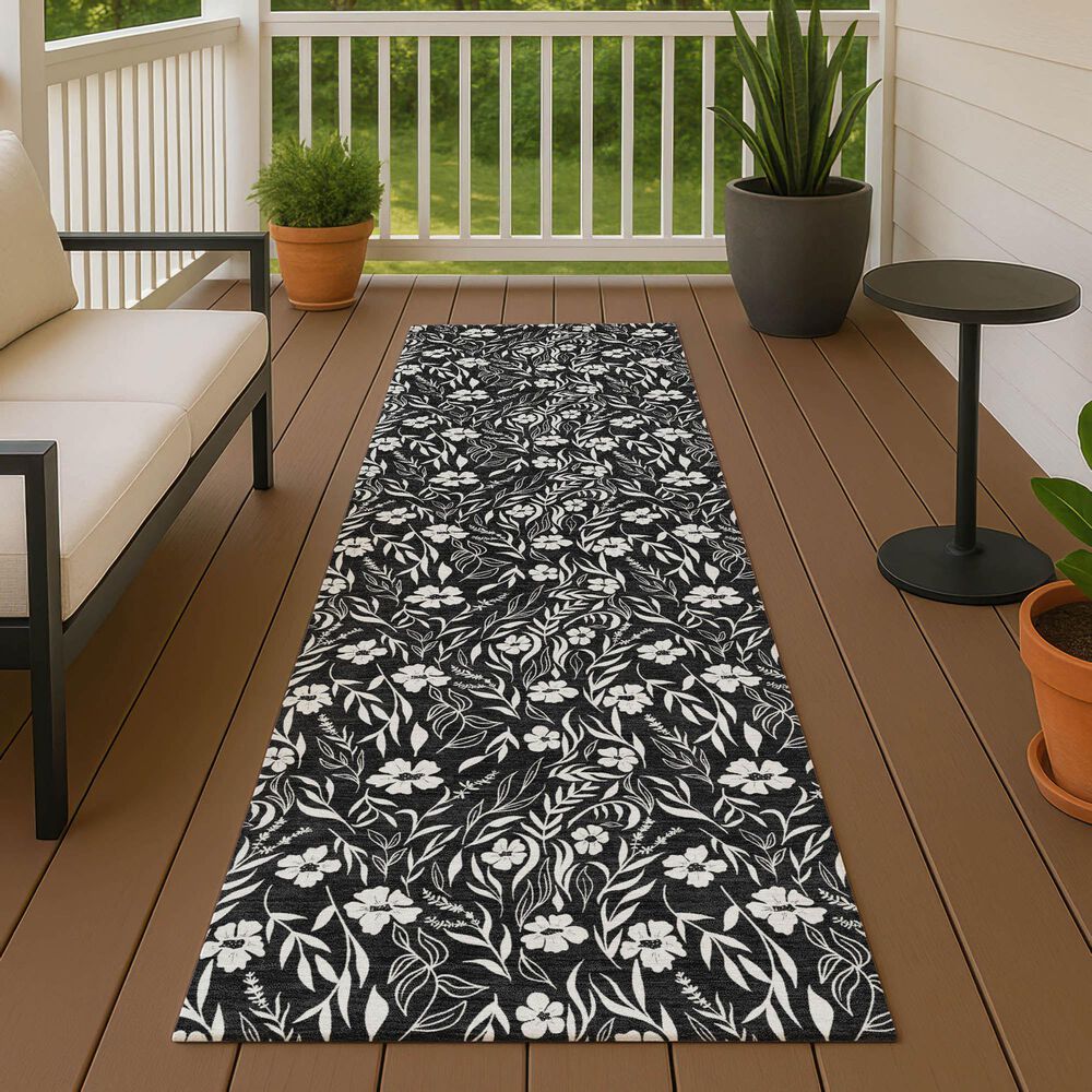 Dalyn Rug Company Soft Essentials Floral Black 2'3" x 7'6" Indoor/Outdoor Runner, , large