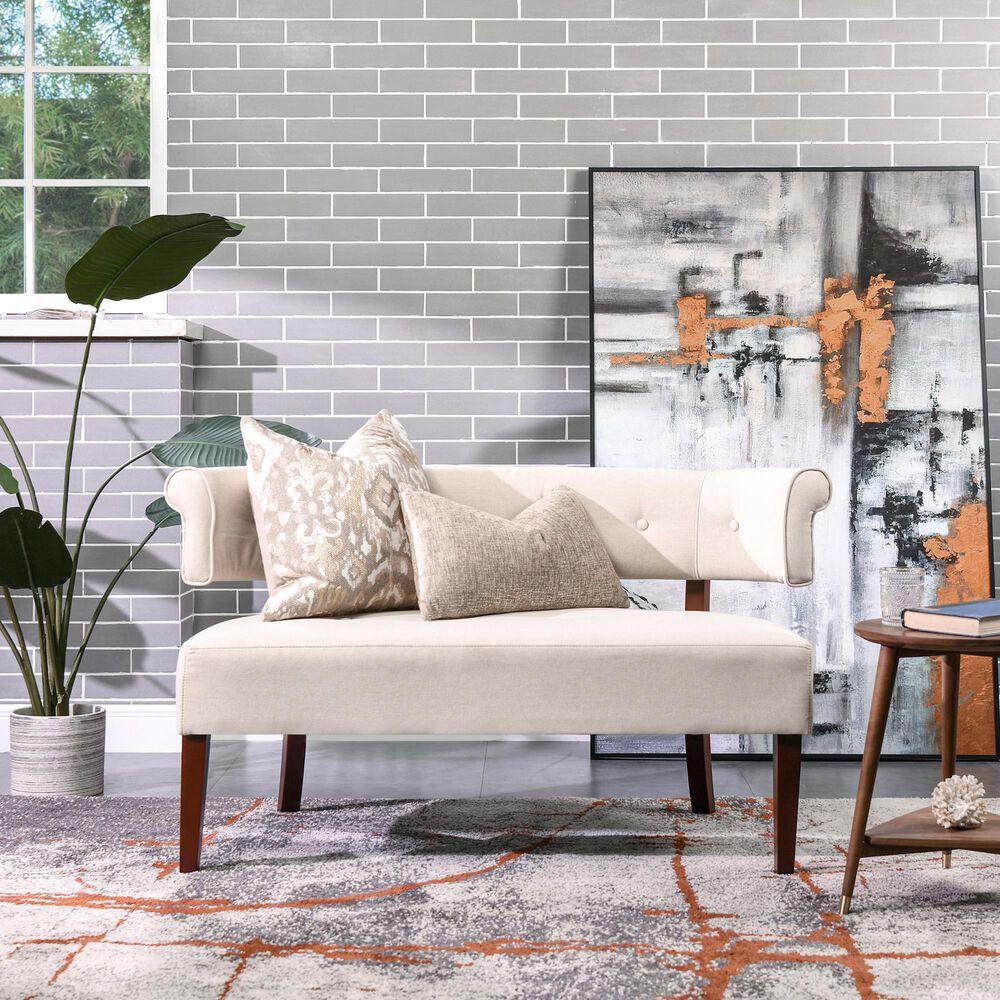 Jennifer Taylor Home Jared Stationary Settee in Sky Neutral Beige NFM