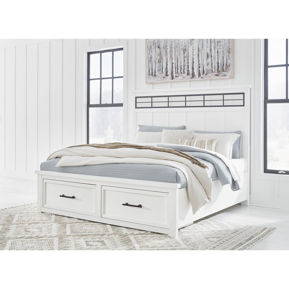 Ashley Ashbryn King Storage Bed and Two Nightstands in White and Oak, , large