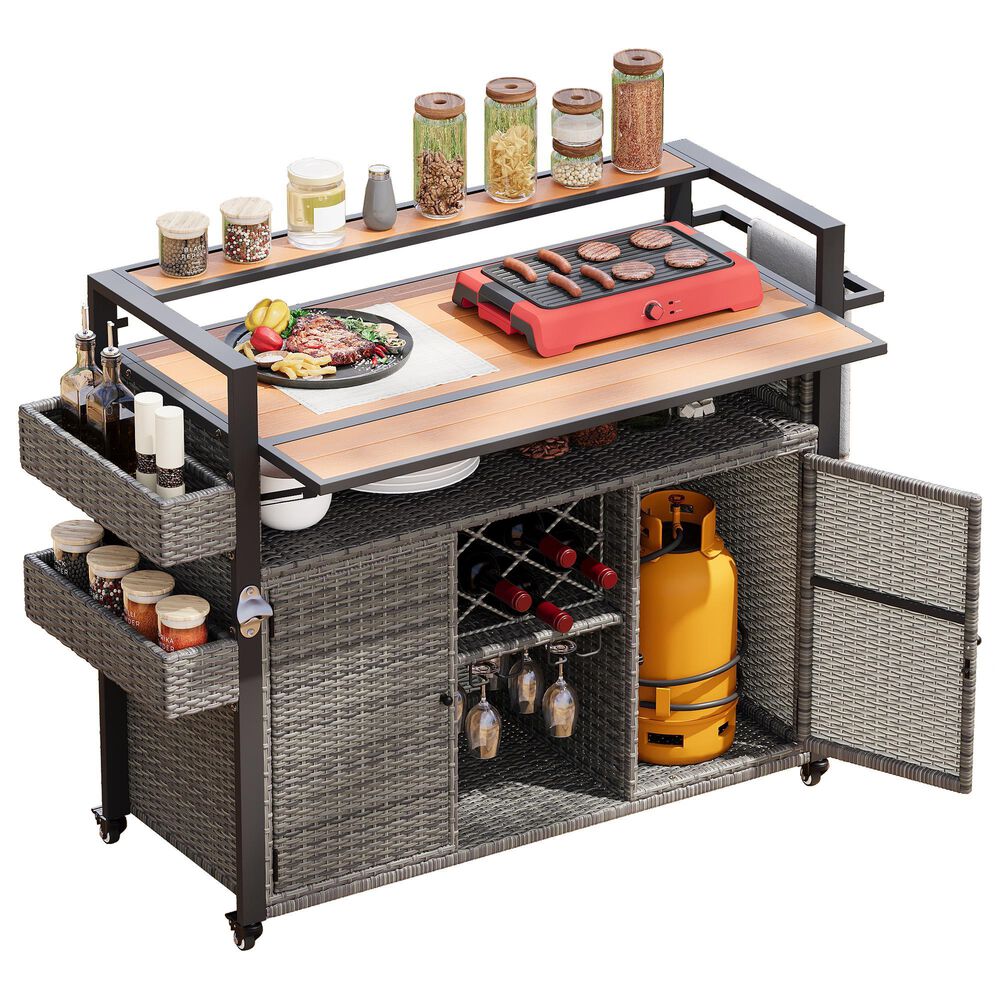 HOMLUX 53" Wicker Outdoor Kitchen Island in Grey, , large